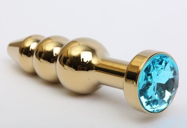 Золотистая анальная ёлочка с голубым кристаллом - 11,2 см. от 4sexdreaM