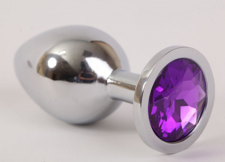 Серебристая анальная пробка с фиолетовым стразом - 8,2 см. от 4sexdreaM